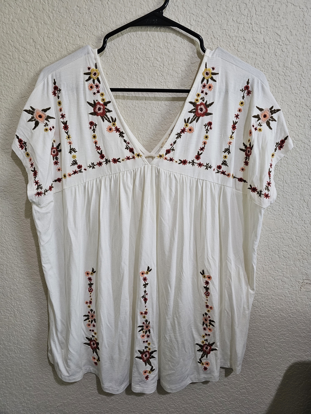 NWT Mystree Boho Embroidered Cream Floral Peasant Blouse Top Size Large LG